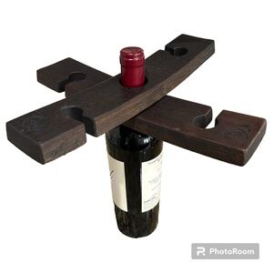 Wood Wine Bottle and Glass Caddy Holder Display Hand Carve Butler Dark Stain KBC